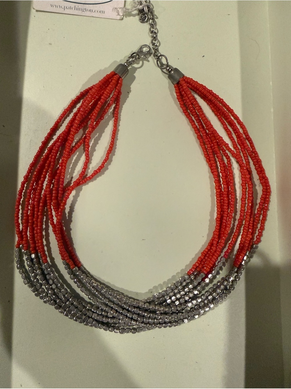Patchington Coral and Silver Multi-Strand Beaded Necklace